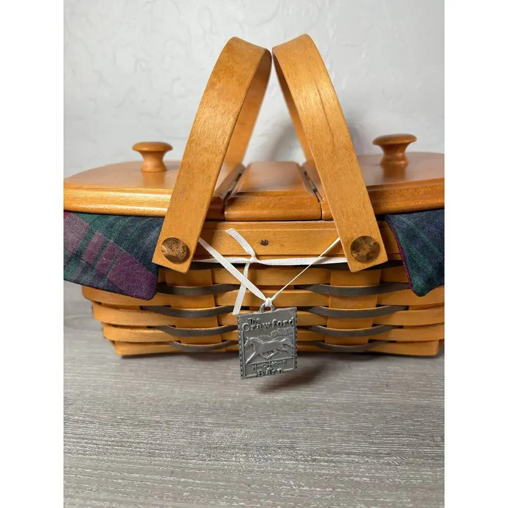 Vintage 1999 Longaberger Crawford Barn‎ Collection Basket Signed Lid Plaid Liner